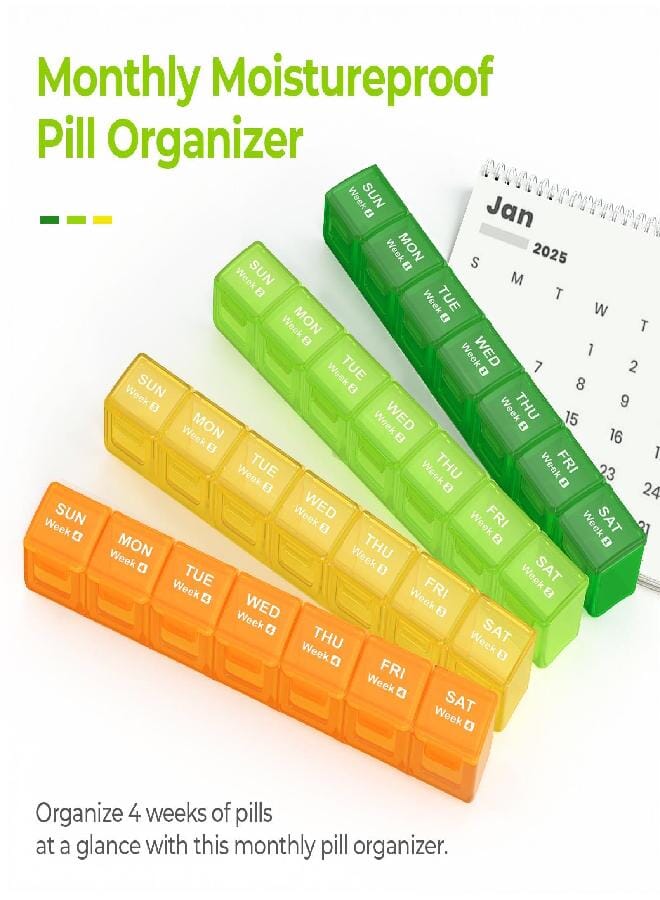 AUV0N AUVON Monthly Pill Organizer Moistureproof, Large 28 Days Pill Case with Removable 4 Weeks Pill Box Rows, Travel-Friendly Pill Container for Fish Oils, Vitamins, Supplements and Medications - Image 2
